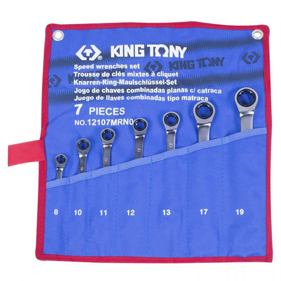 Набор комбинированных трещоточных ключей, 8-19 мм, чехол из теторона, 7 предметов KING TONY 12107MRN01 Ключи в наборах фото, изображение