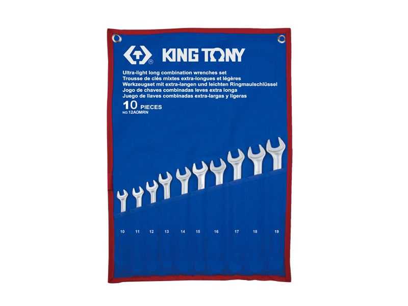 Набор комбинированных удлиненных ключей, 10-19 мм, чехол из теторона, 10 предметов KING TONY 12A0MRN Ключи в наборах фото, изображение