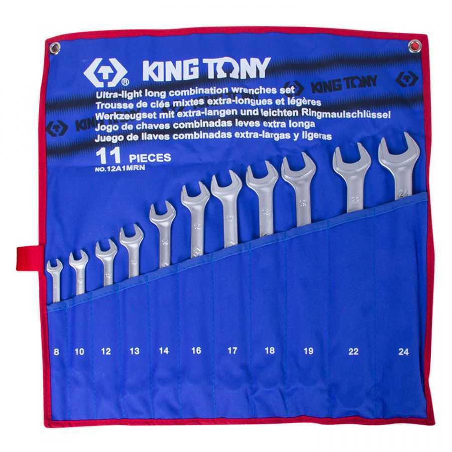 Набор комбинированных удлиненных ключей, 8-24 мм, чехол из теторона, 11 предметов KING TONY 12A1MRN Ключи в наборах фото, изображение