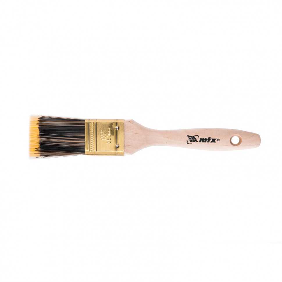 Кисть плоская 1.5", жесткая золотистая искусственная щетина, деревянная ручка Кисти плоские фото, изображение