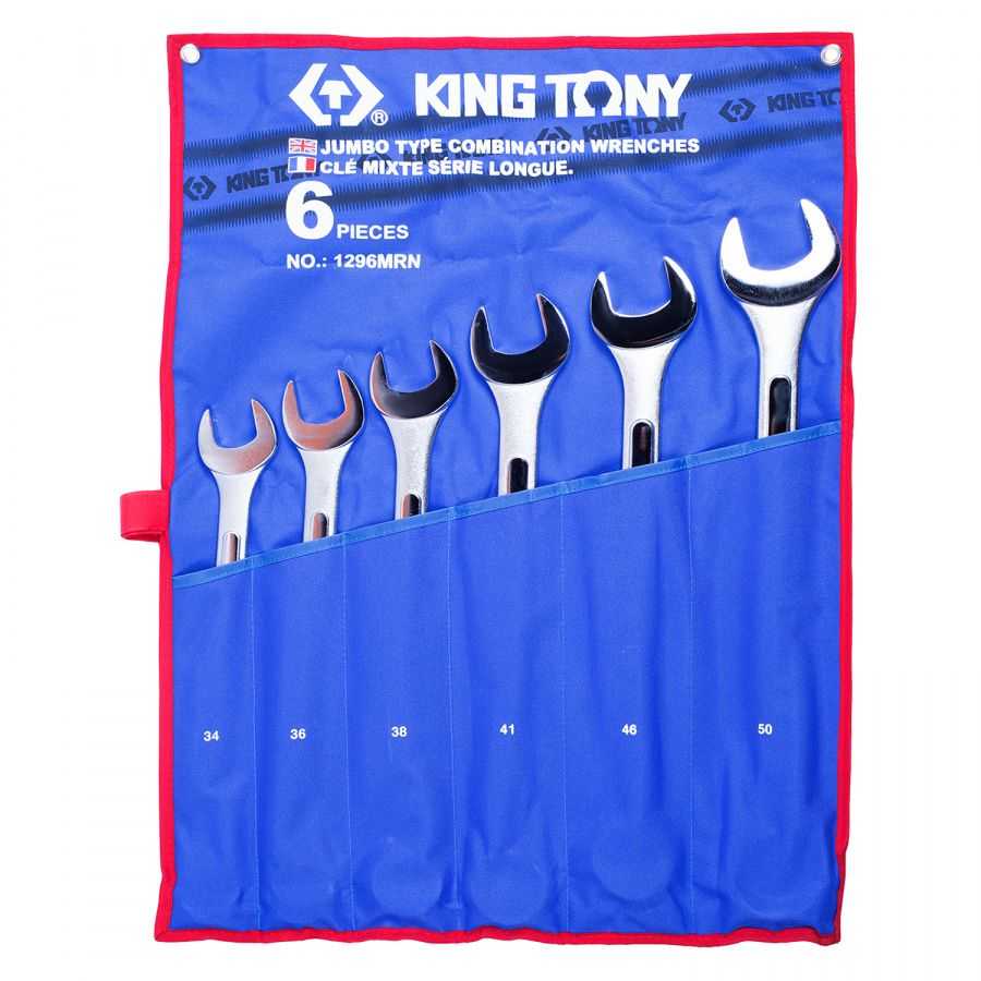 Набор комбинированных ключей, 34-50 мм, чехол из теторона, 6 предметов KING TONY 1296MRN Ключи в наборах фото, изображение