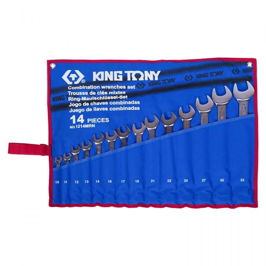 Набор комбинированных ключей, 10-32 мм, чехол из теторона, 14 предметов KING TONY 1214MRN Ключи в наборах фото, изображение