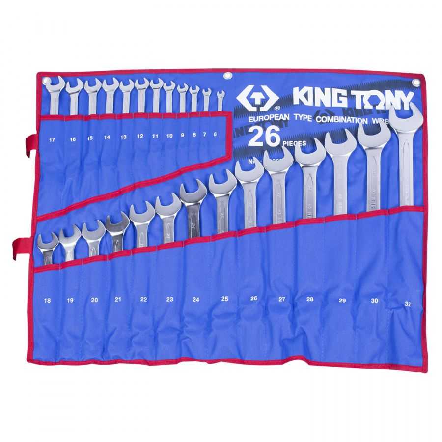Набор комбинированных ключей, 6-32 мм чехол из теторона, 26 предметов KING TONY 1226MRN Ключи в наборах фото, изображение