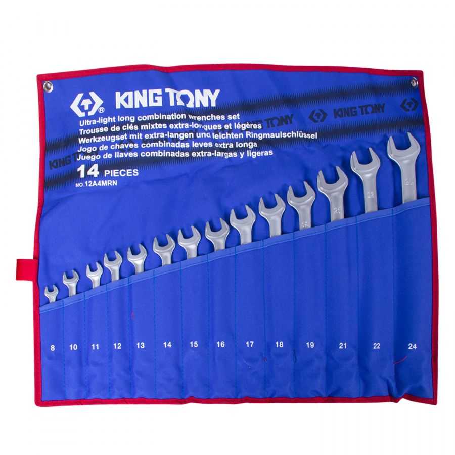 Набор комбинированных удлиненных ключей, 8-24 мм, чехол из теторона, 14 предметов KING TONY 12A4MRN Ключи в наборах фото, изображение