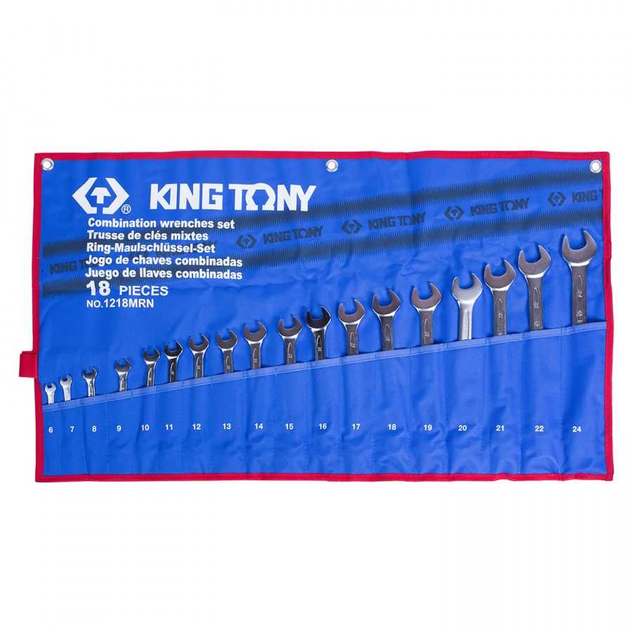 Набор комбинированных ключей, 6-24 мм чехол из теторона, 18 предметов KING TONY 1218MRN Ключи в наборах фото, изображение