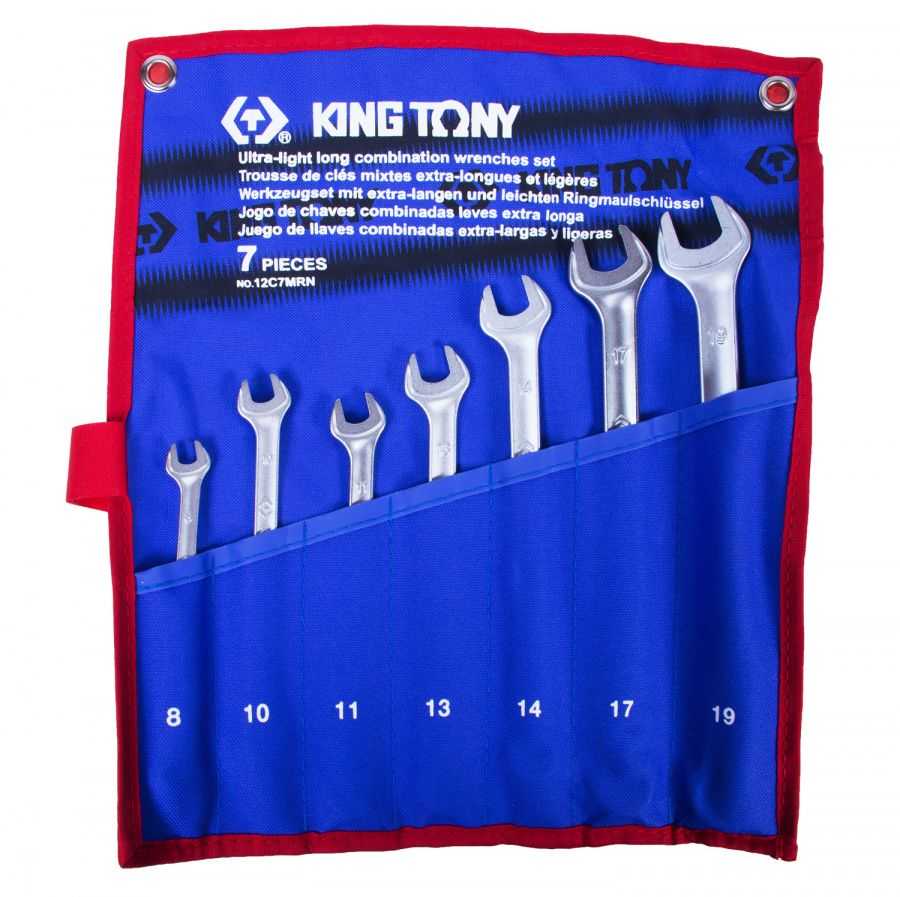 Набор комбинированных удлиненных ключей, 8-19 мм, чехол из теторона, 7 предметов KING TONY 12C7MRN Ключи в наборах фото, изображение