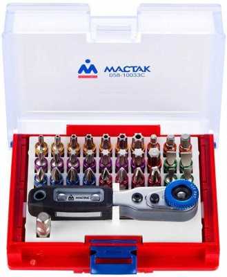 Набор вставок (бит) 1/4", TORX, HEX, PZ, PH, SLOT, 33 предмета МАСТАК 058-10033C Наборы торцевых насадок и вставок (бит) фото, изображение