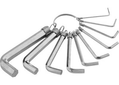 Набор ключей имбусовых HEX, 1.5-10 мм, CrV, 10 шт, никелированный, на кольце Sparta Ключи имбусовые фото, изображение